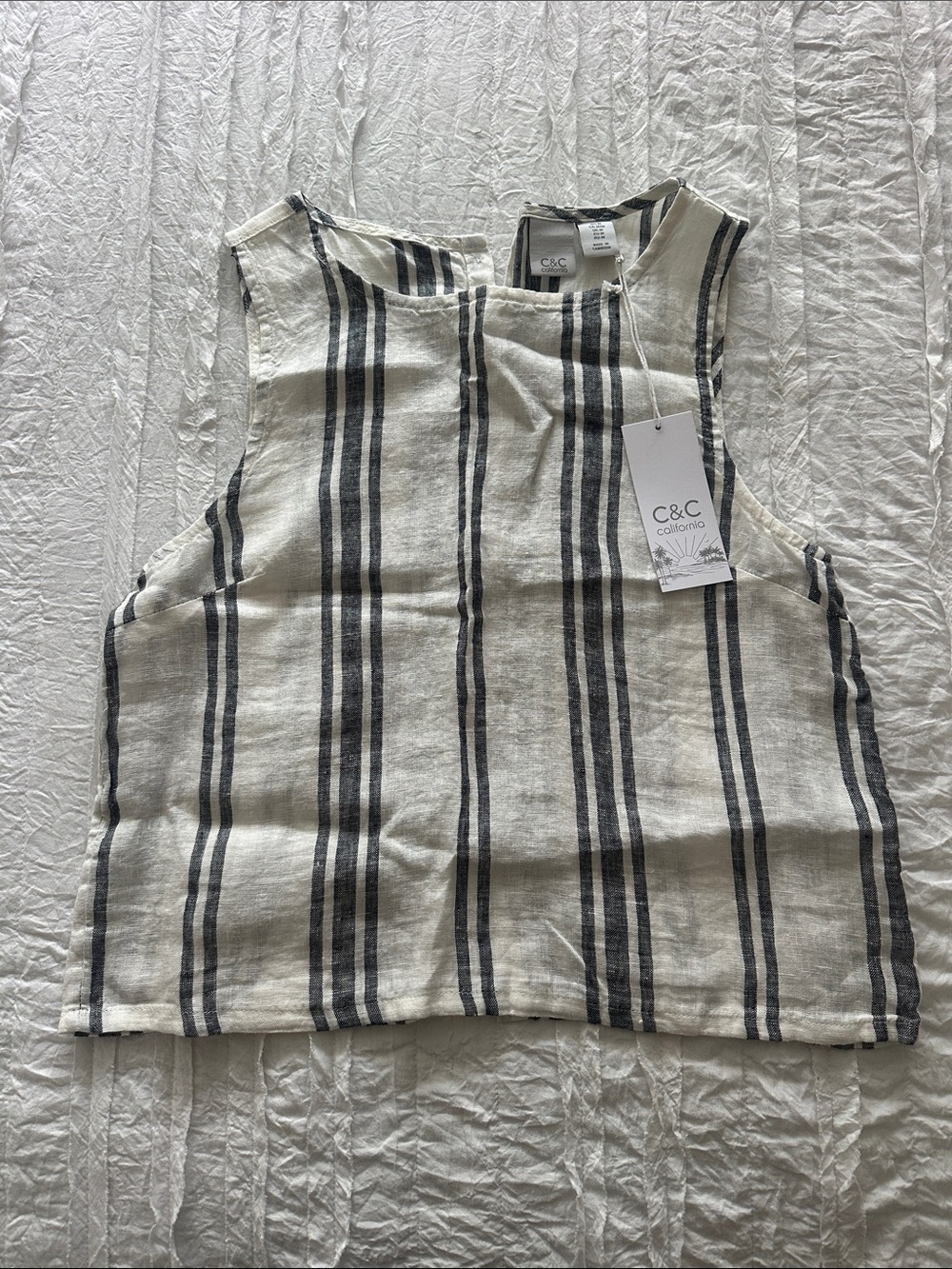 C.C California Cream and Black Striped Sleeveless Tank Top